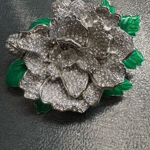Joan Rivers Large Crystal and Enamel Gardenia Brooch,Pendant